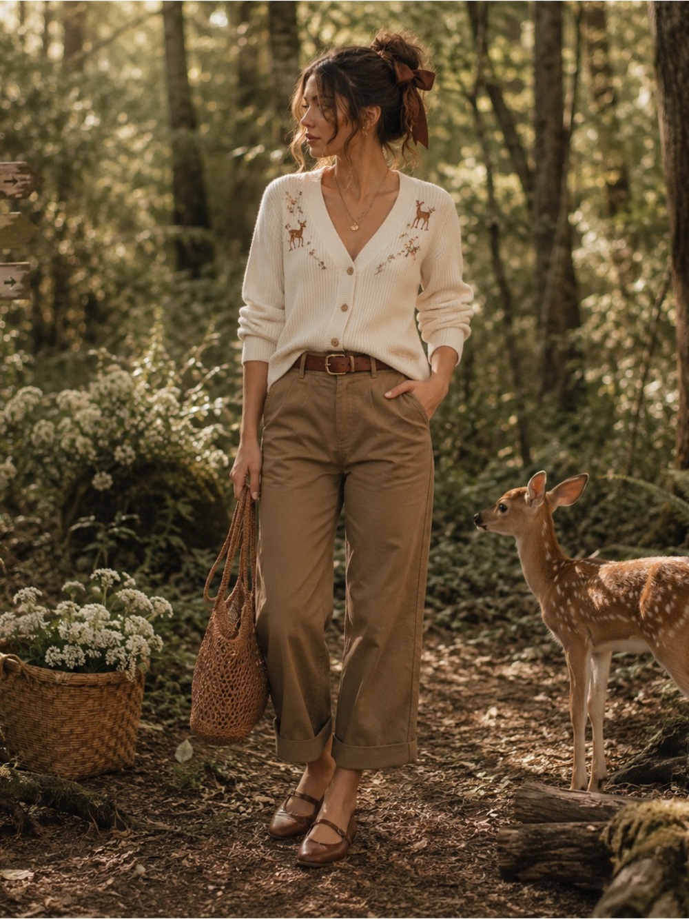 GAP Straight Leg Cropped Khaki Trousers | Neutral Cottagecore | Safari Chic